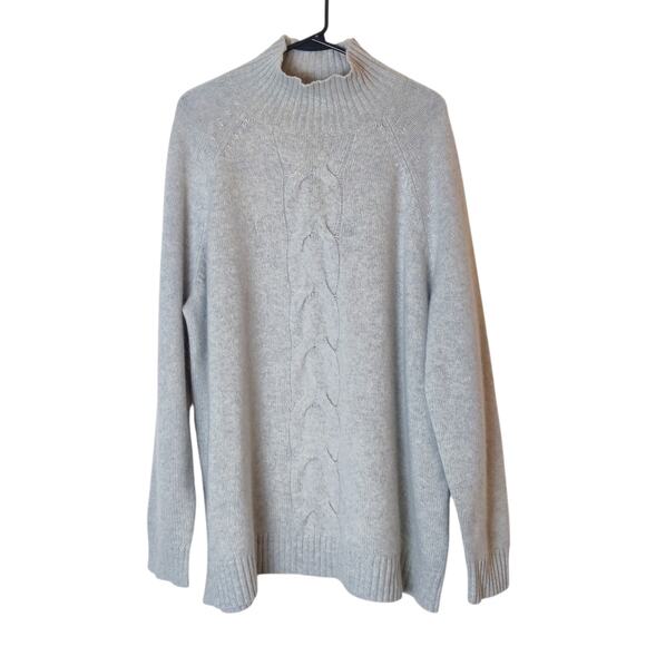Garnet Hill Cable Detail Cashmere Tunic Sweater XL Gray Turtleneck Oversized - Picture 2 of 12
